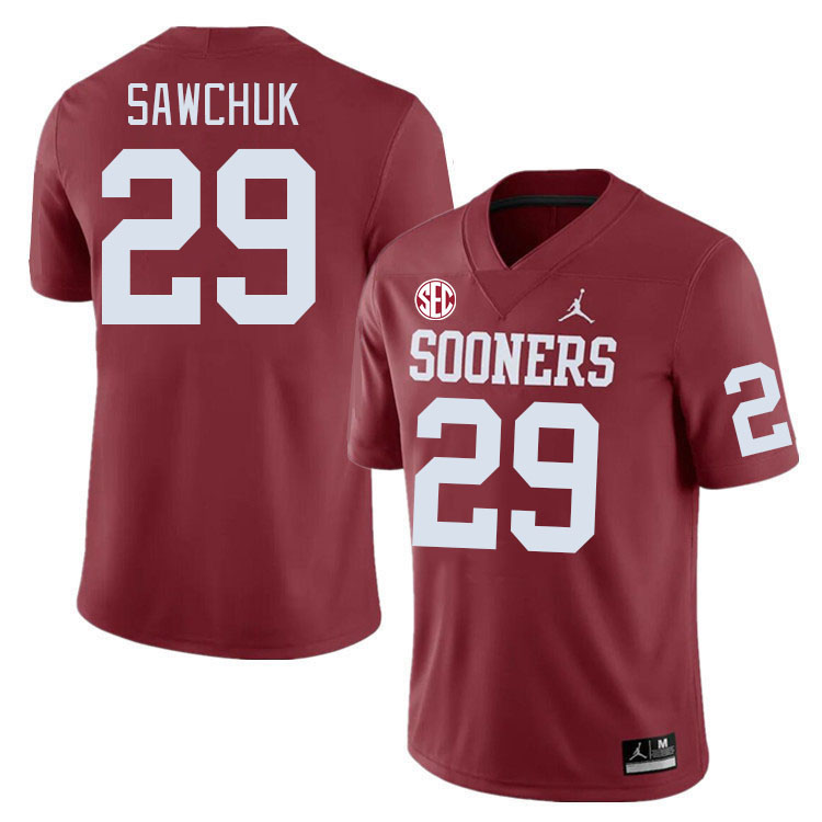 #29 Gabe Sawchuk Oklahoma Sooners 2024 SEC Conference College Football Jerseys-Crimson